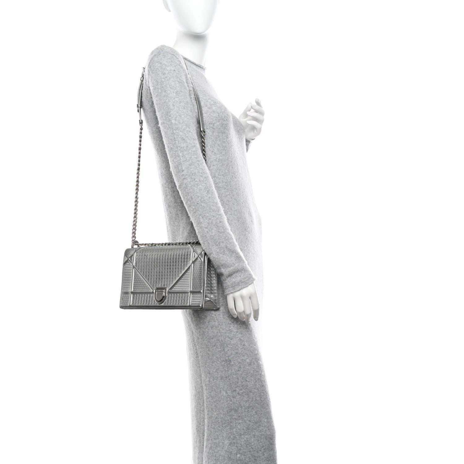 Christian Dior Metallic Patent Micro-Cannage Medium Diorama Flap Bag Silver 2 of 12
