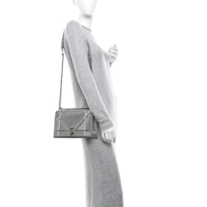 Christian Dior Metallic Patent Micro-Cannage Medium Diorama Flap Bag Silver 2 of 12