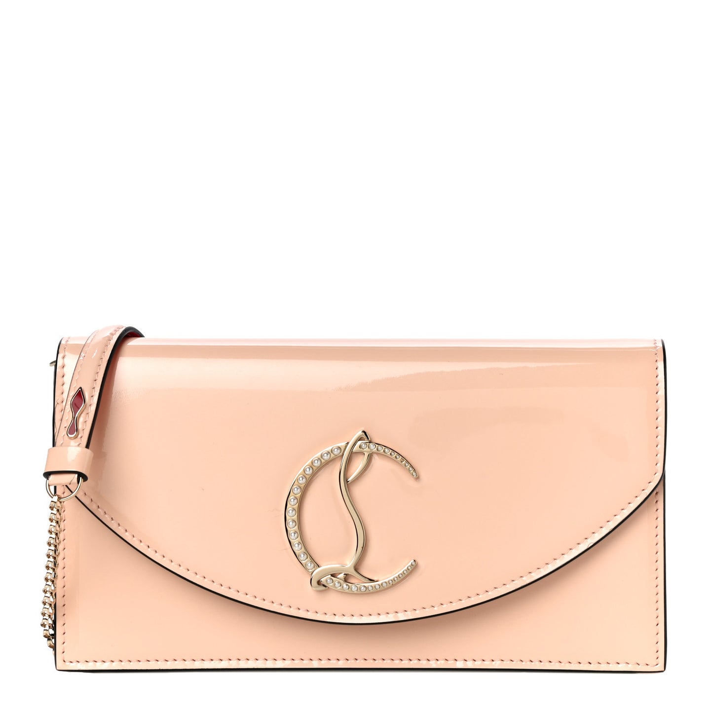 Patent Calfskin Loubi54 Crossbody Clutch Nude