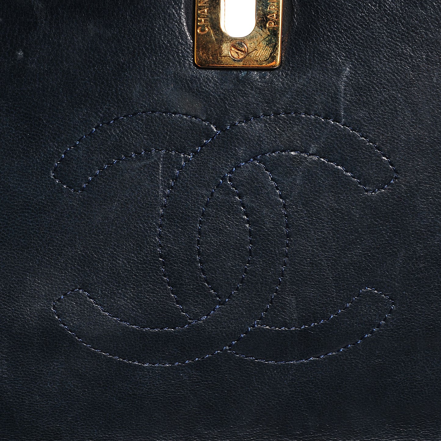 Lambskin Quilted Jumbo Flap Navy
