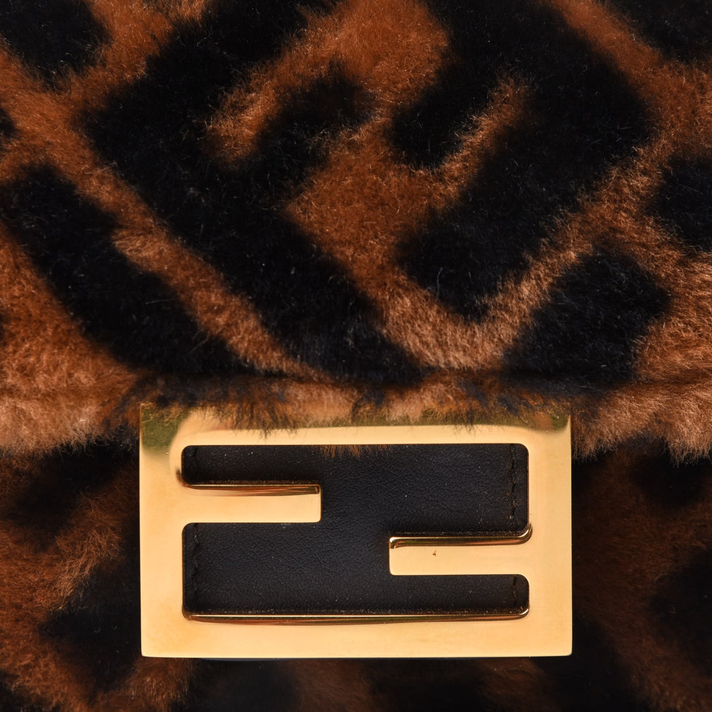 Shearling Vitello Dolce Macro FF 1974 Mini Baguette Tobacco Black