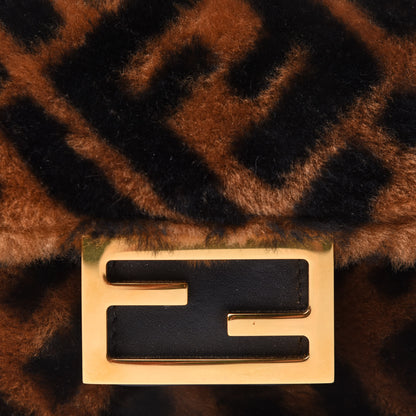 Fendi Shearling Vitello Dolce Macro FF 1974 Mini Baguette Tobacco Black 9 of 13