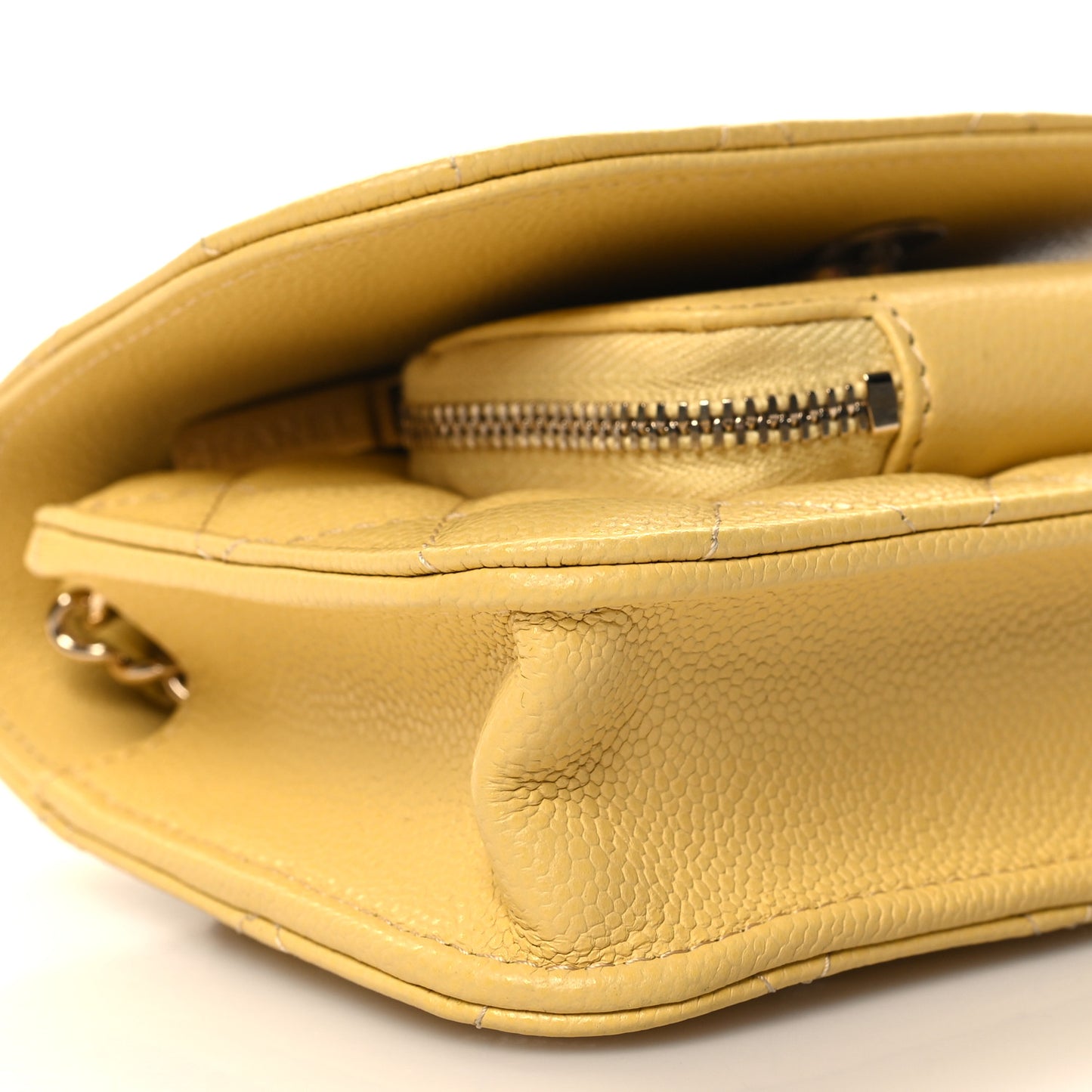 Caviar Quilted Business Affinity Clutch With Chain Flap Yellow