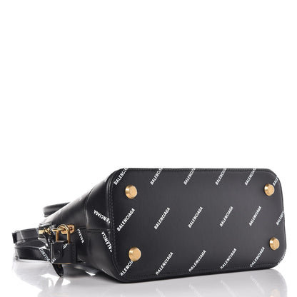 Balenciaga Calfskin Allover Logo S Ville Top Handle Bag Black White 5 of 9