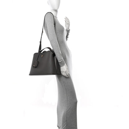 Prada Saffiano Cuir Calfskin Matinee Tote Fumo Black 2 of 10