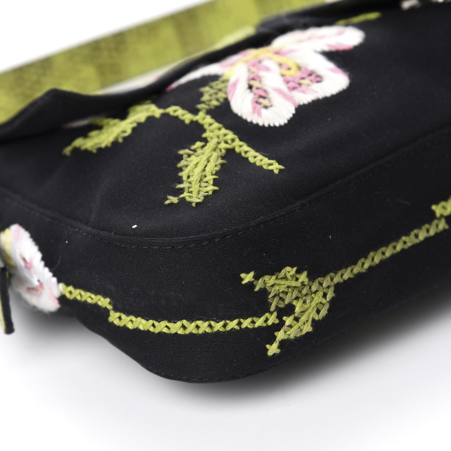 Canvas Lizard Embroidered Flower Baguette Black Multicolor