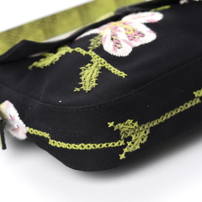 Fendi Canvas Lizard Embroidered Flower Baguette Black Multicolor 6 of 12