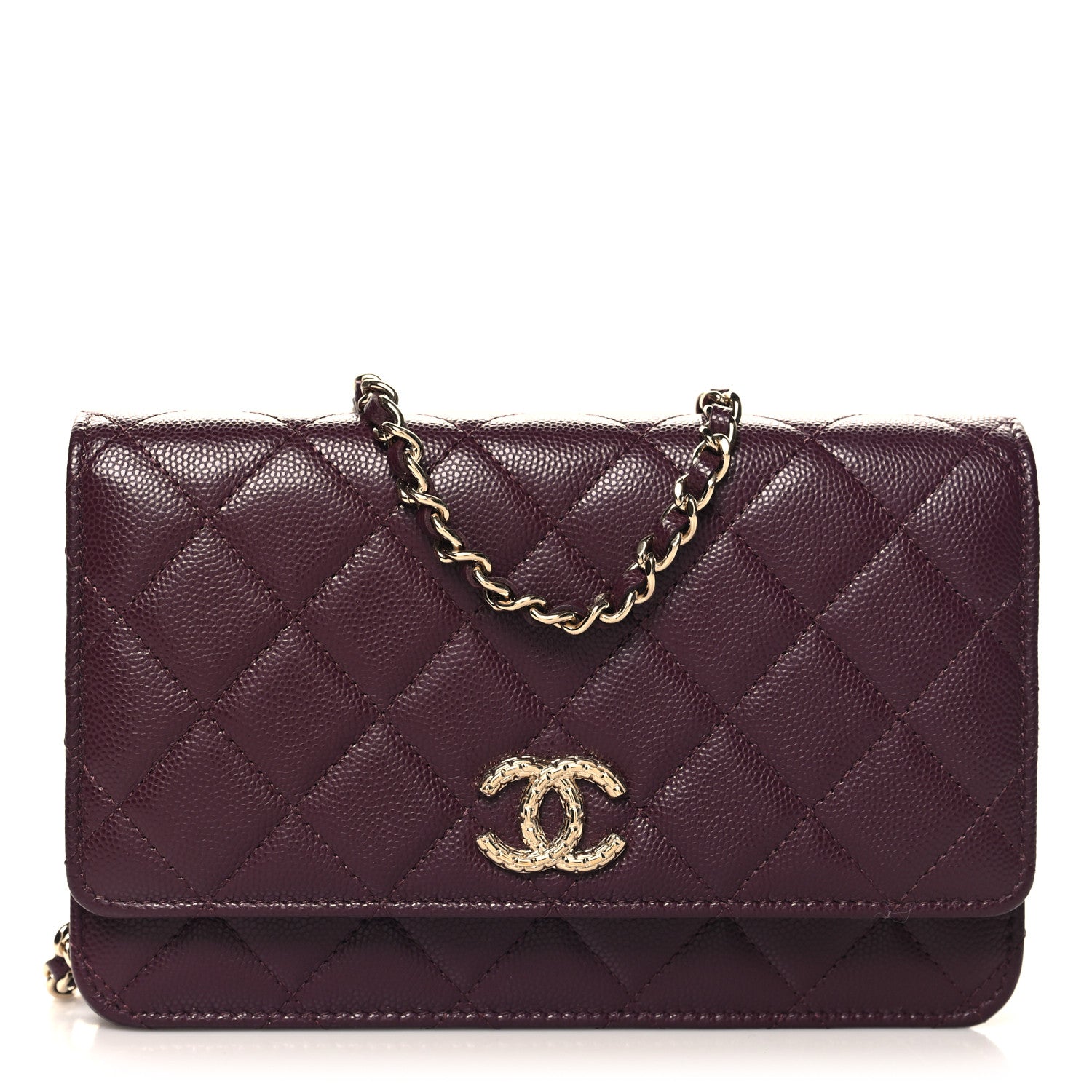 Chanel Caviar Quilted Embossed CC Wallet On Chain WOC Dark Burgundy 1 of 12