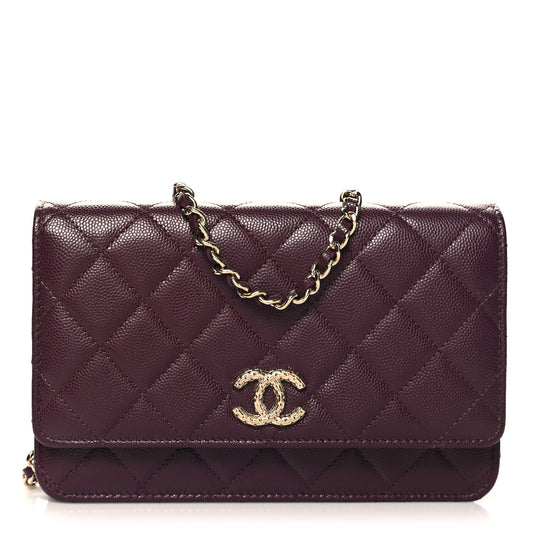 Caviar Quilted Embossed CC Wallet On Chain WOC Dark Burgundy