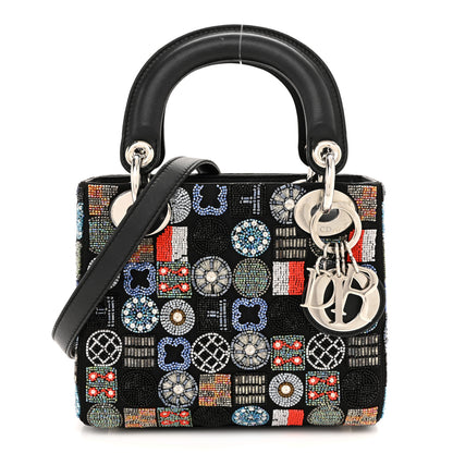 Christian Dior Satin Lambskin Embroidered Beaded Mini Lady Dior Black Multicolor 1 of 11