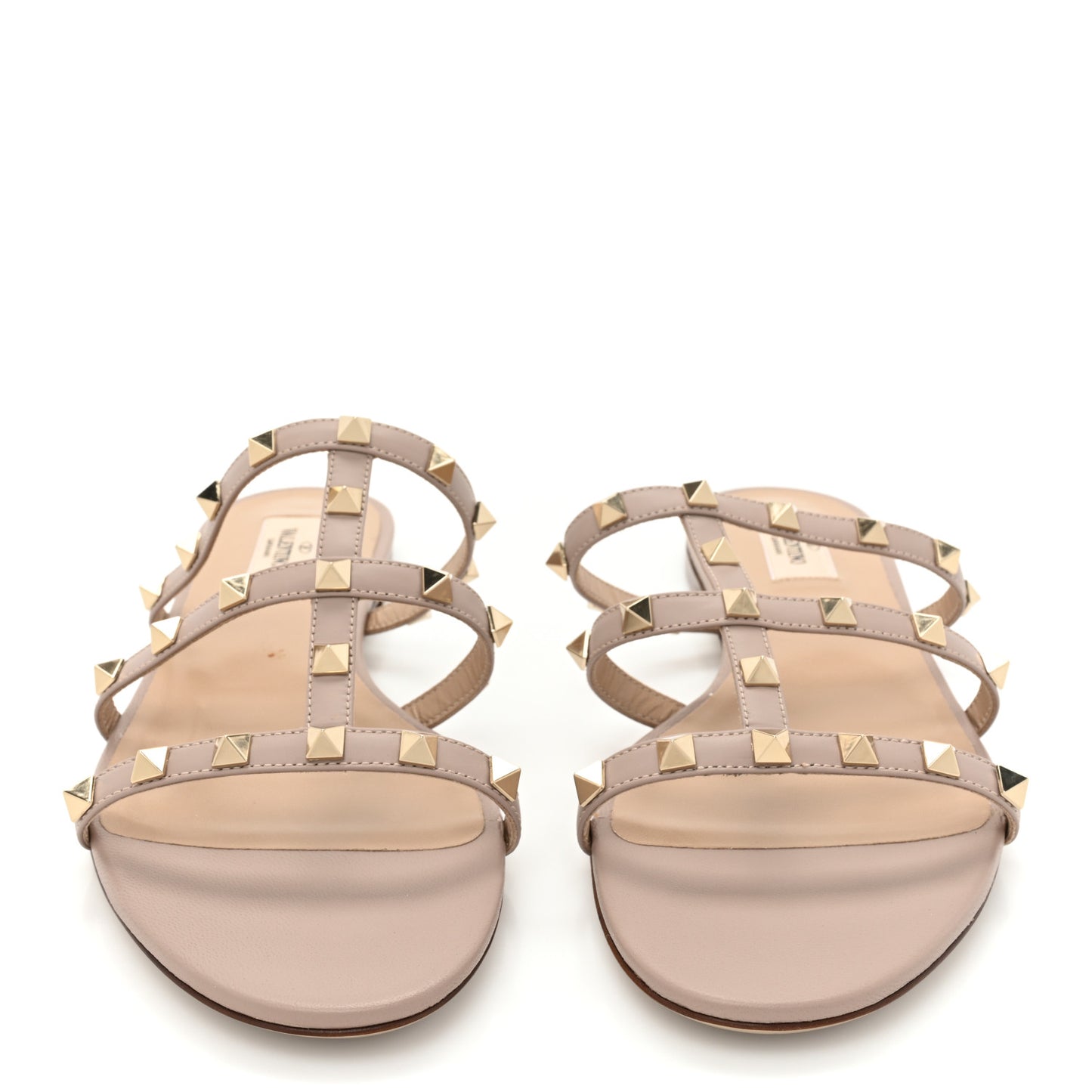 Nappa Rockstud Caged Flat Slide Sandals 41 Poudre