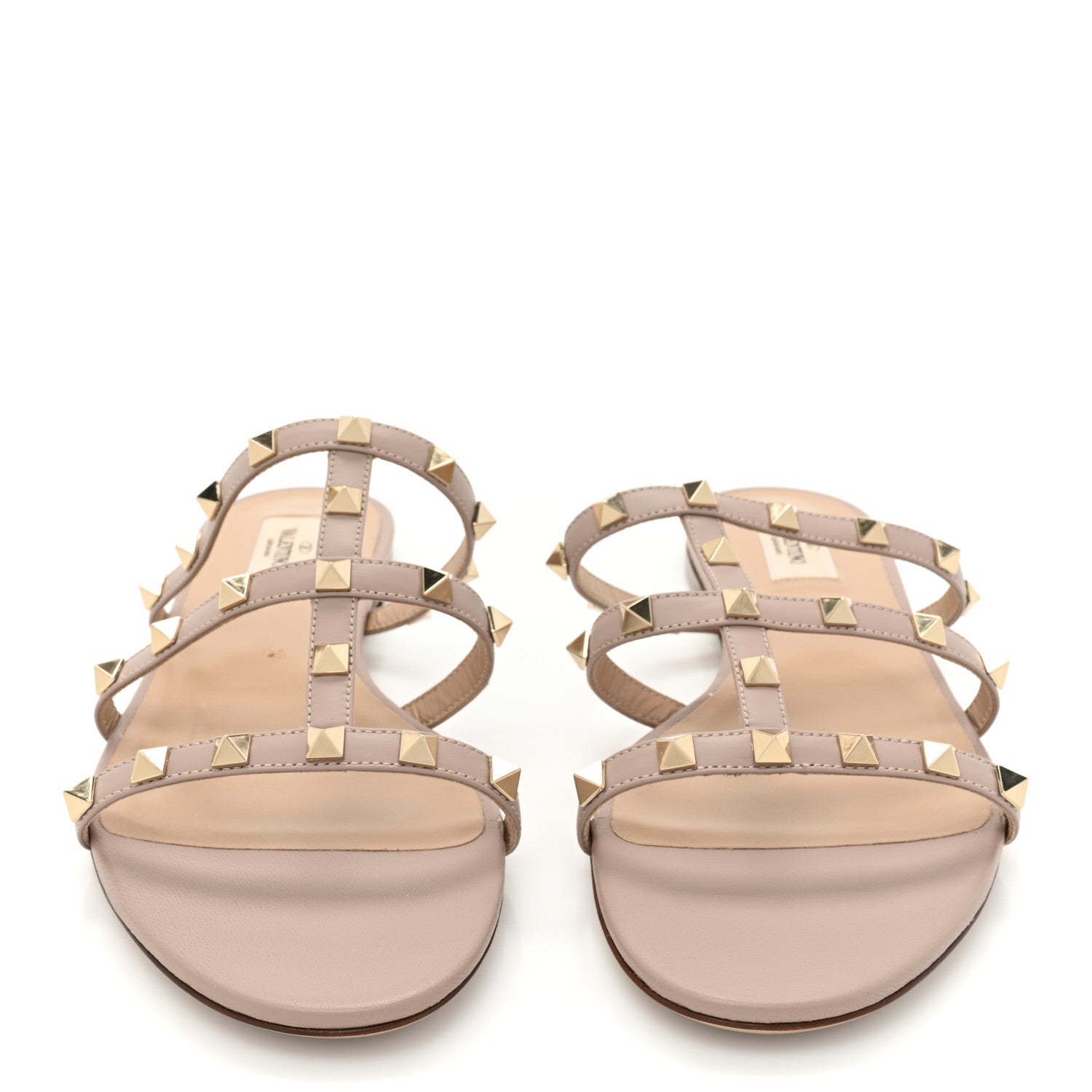 Valentino Garavani Nappa Rockstud Caged Flat Slide Sandals 41 Poudre 2 of 12