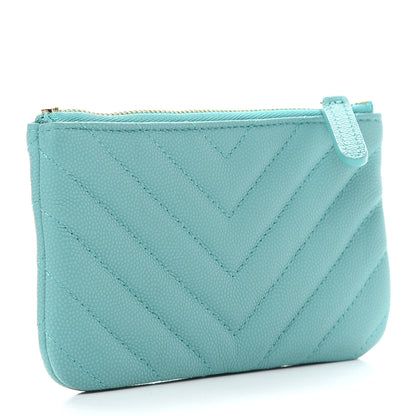 Chanel Caviar Chevron Quilted Small Cosmetic Case Light Blue 3 of 7