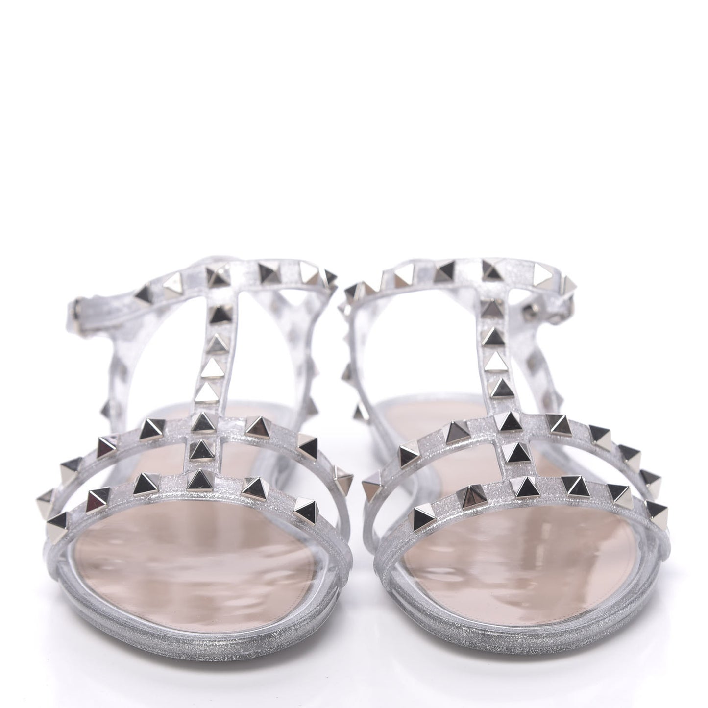 PVC Jelly Glitter Rockstud Caged Sandals 38 SIlver