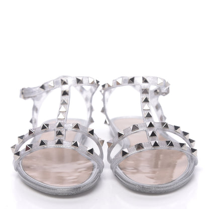 Valentino Garavani PVC Jelly Glitter Rockstud Caged Sandals 38 SIlver 2 of 8