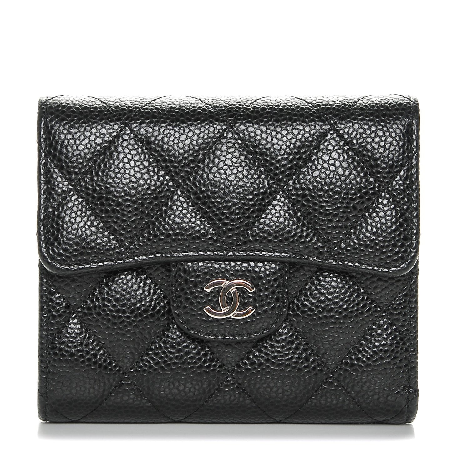 Caviar Quilted Compact Flap Wallet Black