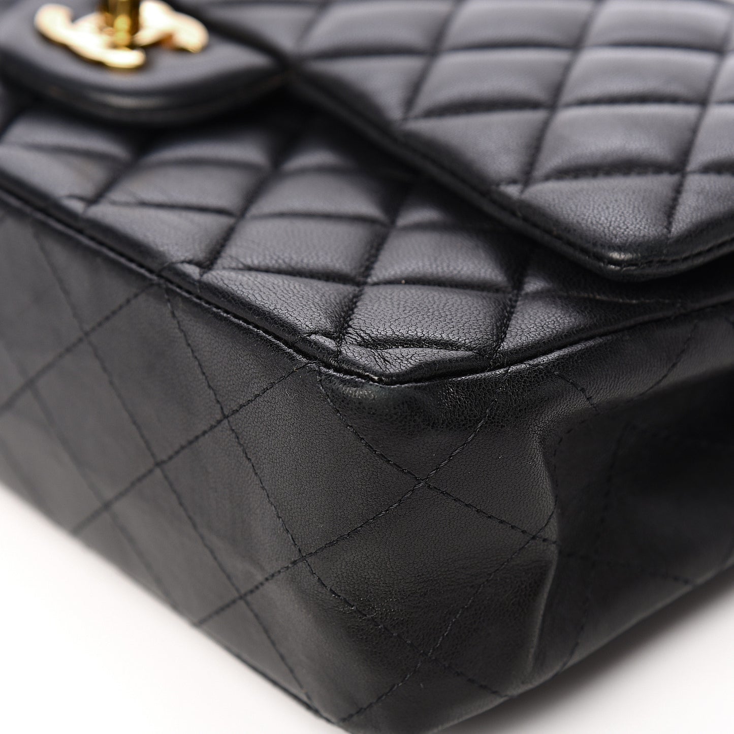 Lambskin Quilted Medium Double Flap Black