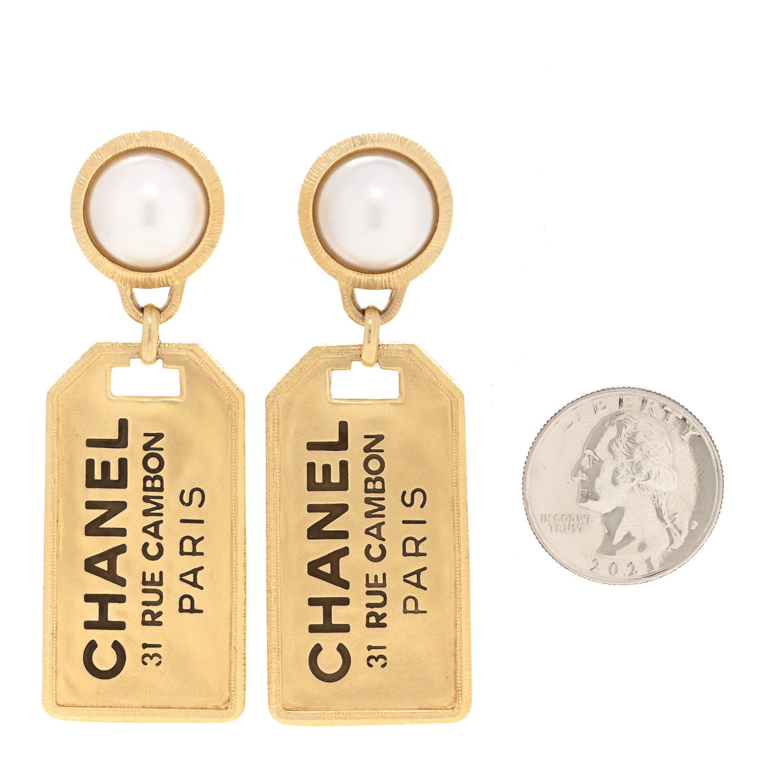 Chanel Pearl CC Tags Drop Earrings Gold 2 of 5