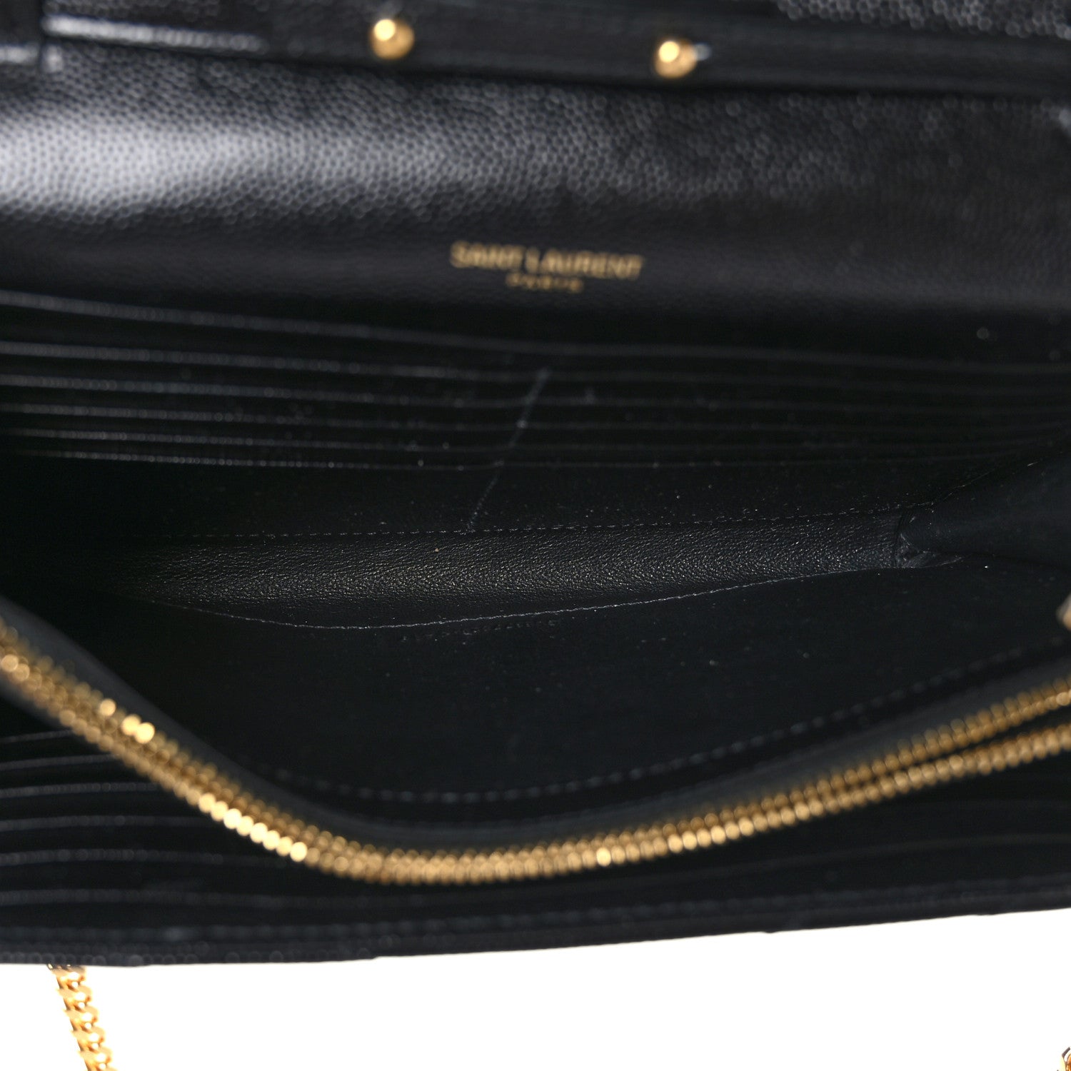 Saint Laurent Grain De Poudre Matelasse Chevron Monogram Chain Wallet Black 4 of 8