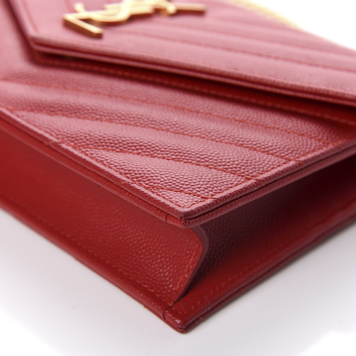 Saint Laurent Grain De Poudre Matelasse Chevron Monogram Envelope Chain Wallet New Red 7 of 11