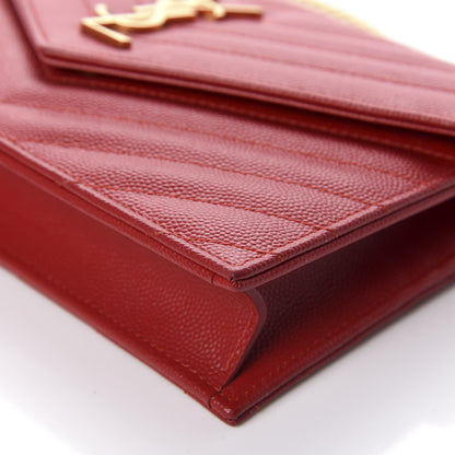 Saint Laurent Grain De Poudre Matelasse Chevron Monogram Envelope Chain Wallet New Red 7 of 11