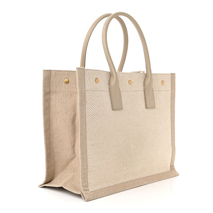 Saint Laurent Linen Calfskin Small Rive Gauche Tote Beige Sea Salt 3 of 12