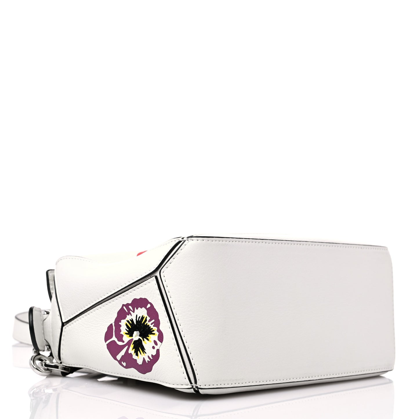 Calfskin Small Pansies Print Puzzle Bag Soft White