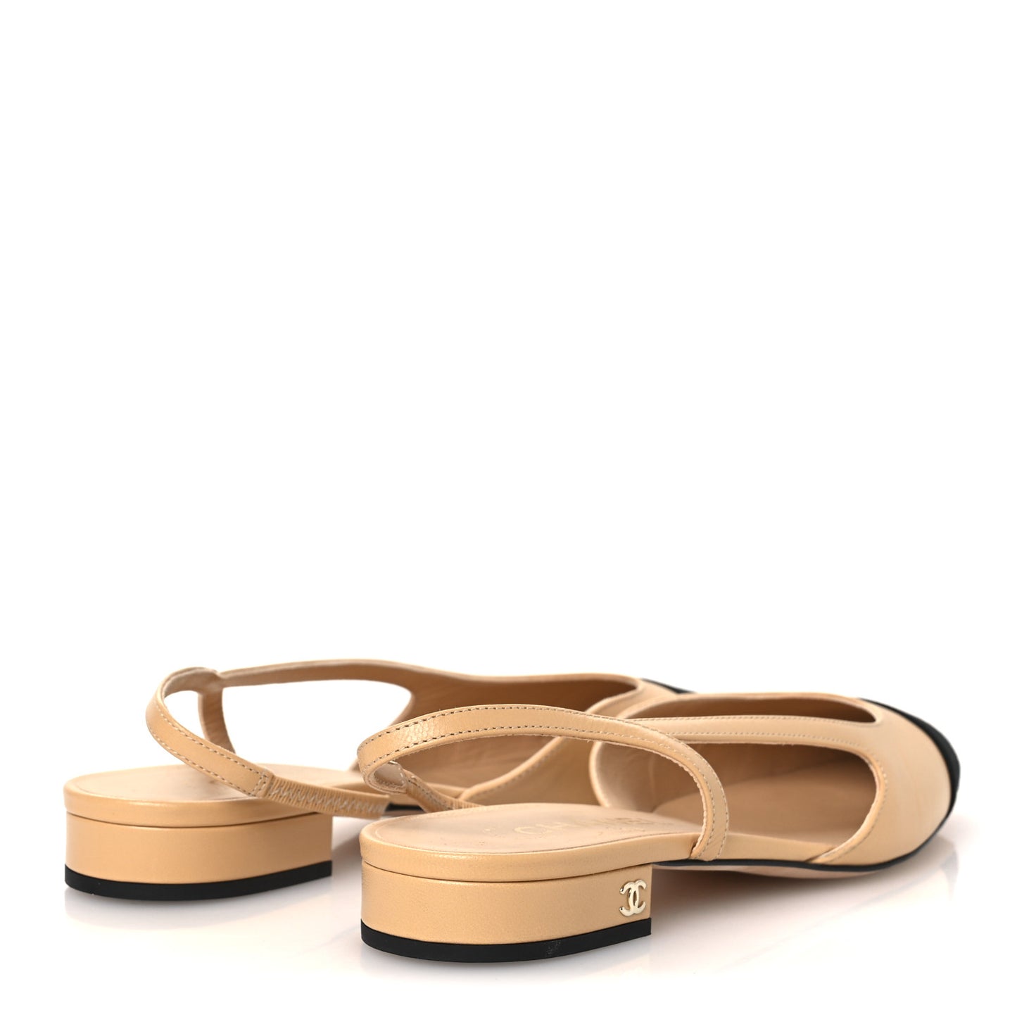 Goatskin Grosgrain Cap Toe CC Slingback Sandals 38.5 Beige Black