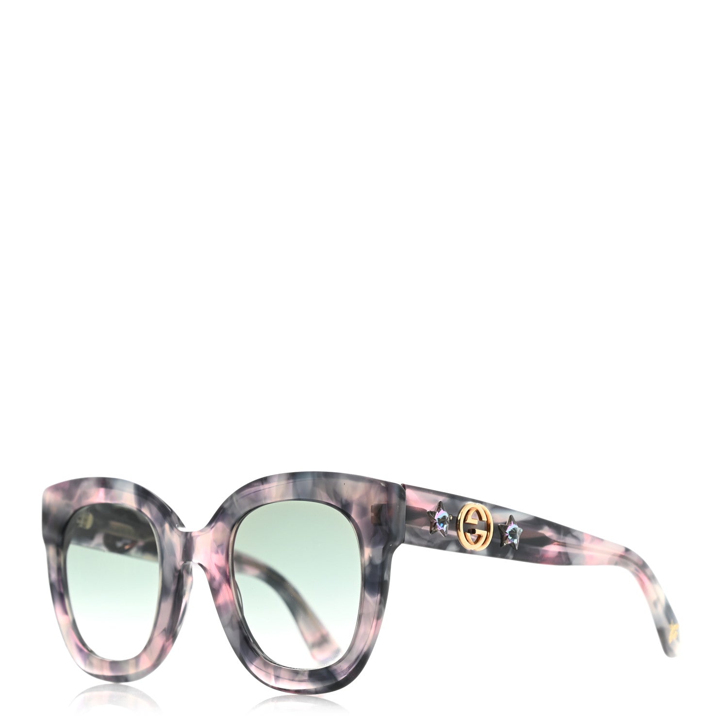 Gucci Acetate Round Frame Star Sunglasses GG0208S Grey Pink 1 of 7