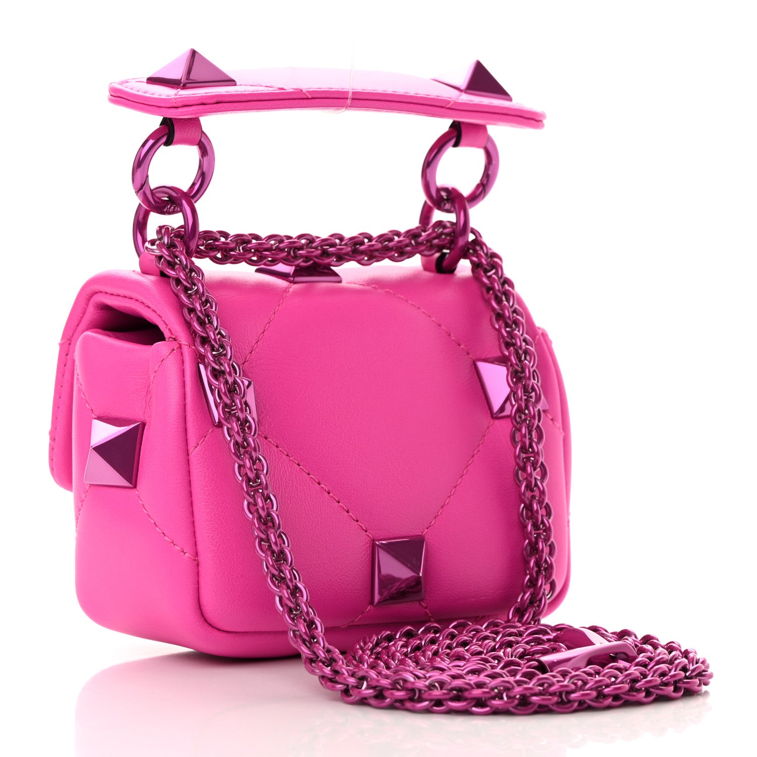 Valentino Garavani Nappa Lacquer Monochrome Mini Roman Stud Shoulder Bag Pink PP 3 of 11