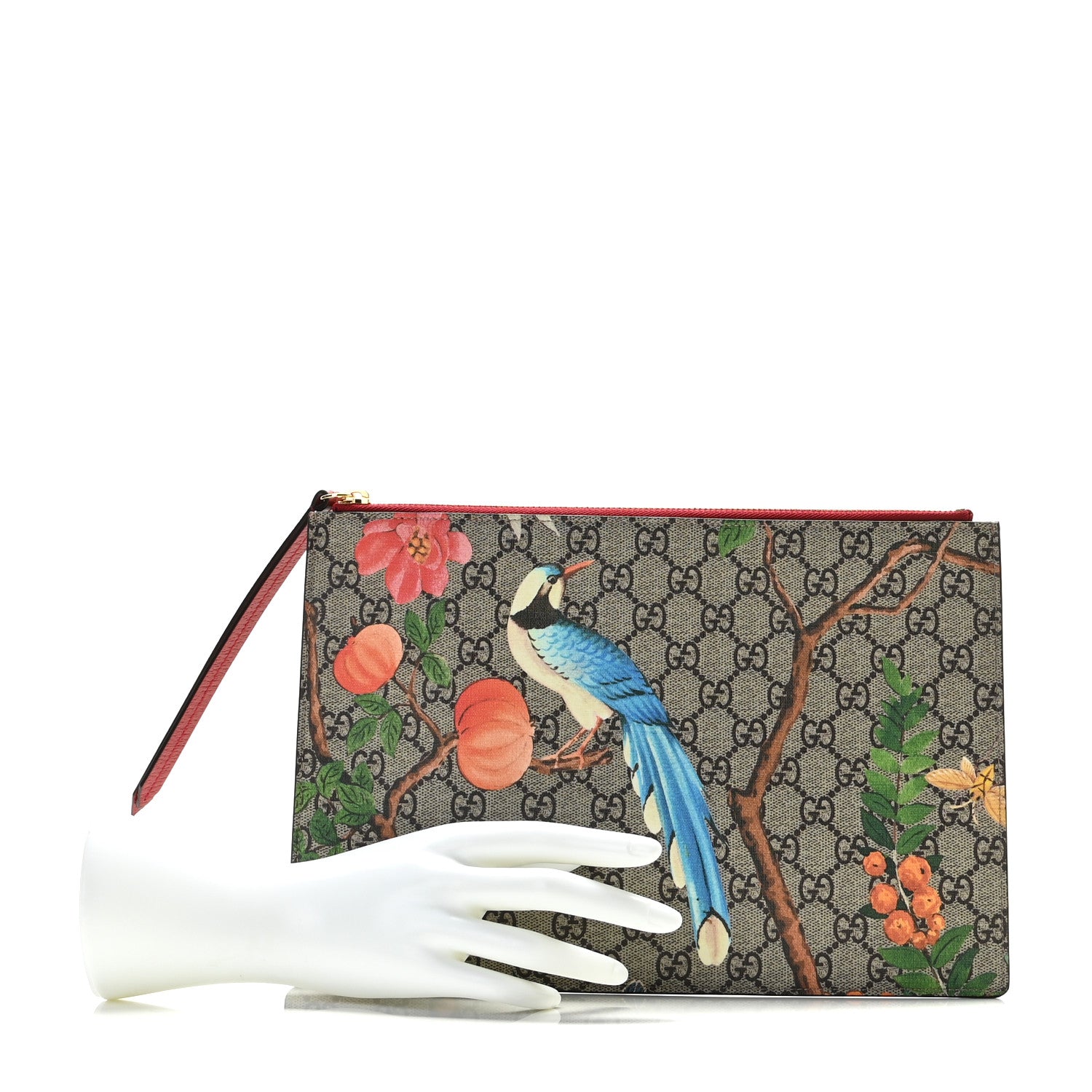 Gucci GG Supreme Monogram Tian Large Zip Pouch Beige Multicolor Red 2 of 10