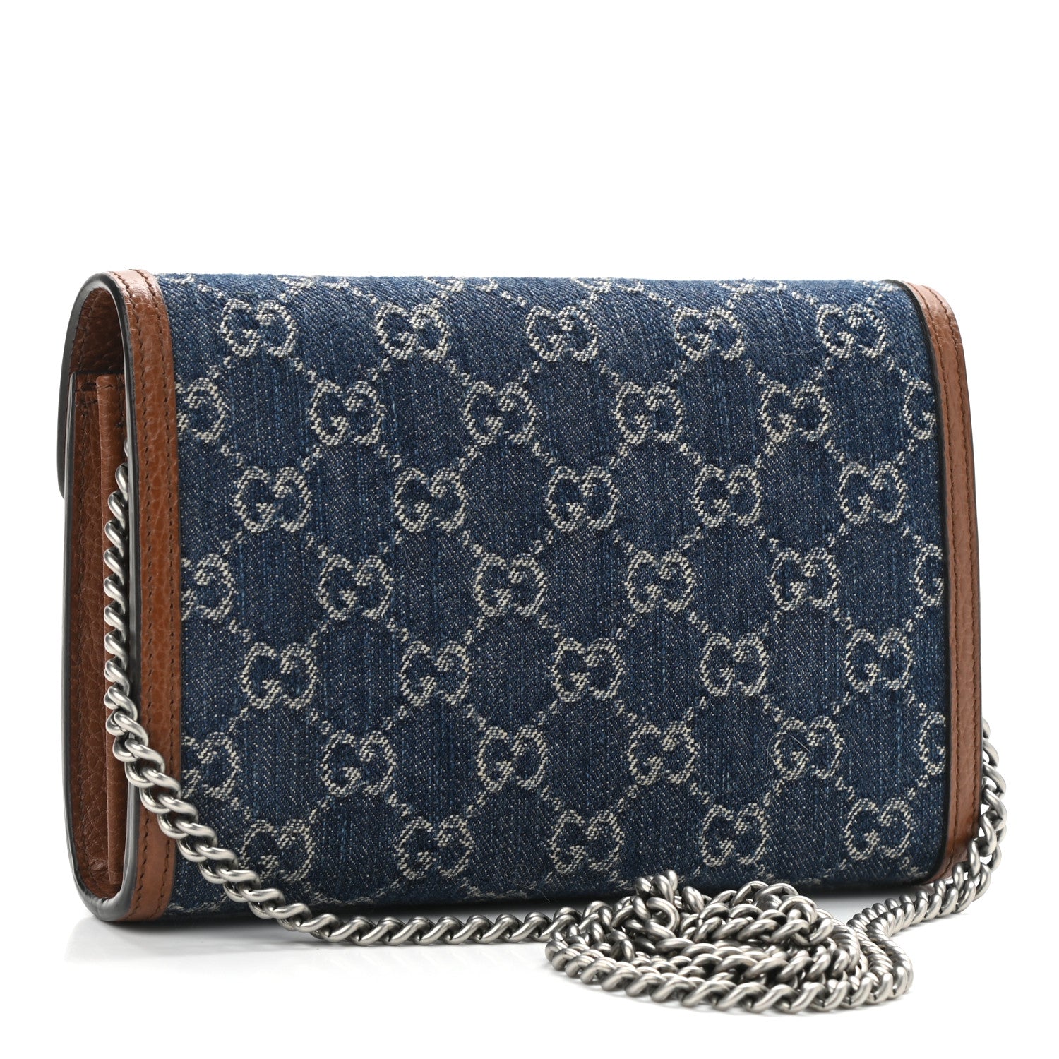 Gucci New Denim GG Monogram Dollar Calfskin Enamel Mini Dionysus Chain Wallet Blue Tea Cuir Epilog Electric Blue 3 of 10