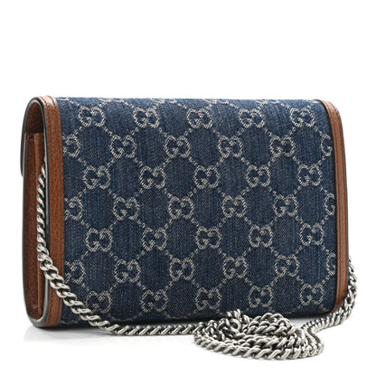 Gucci New Denim GG Monogram Dollar Calfskin Enamel Mini Dionysus Chain Wallet Blue Tea Cuir Epilog Electric Blue 3 of 10