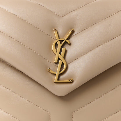 Saint Laurent Calfskin Y Quilted Monogram Small Loulou Chain Satchel Dark Beige 9 of 11