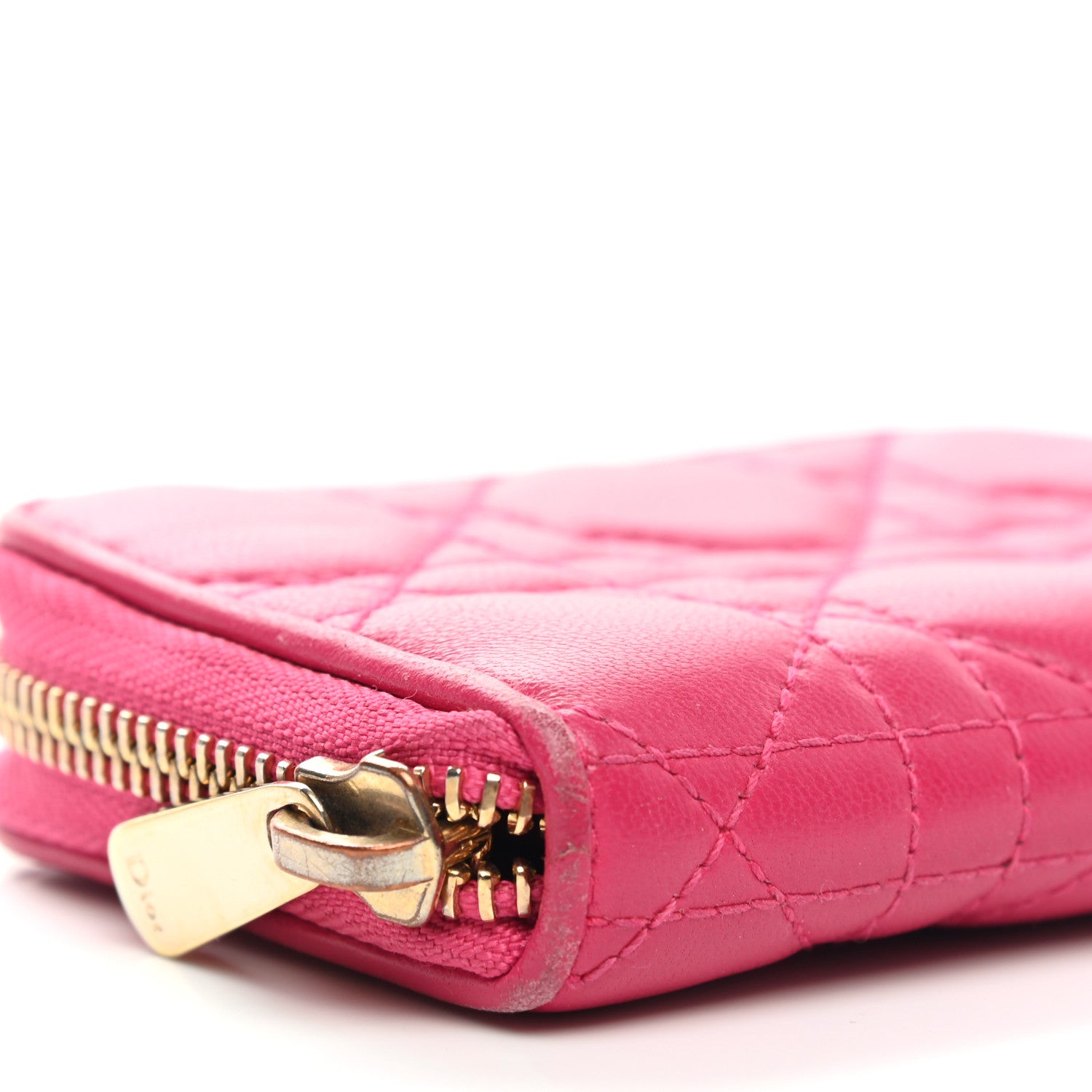 Christian Dior Lambskin Cannage Mini Lady Dior Zip Portemonnaie Fuchsia 8 of 12