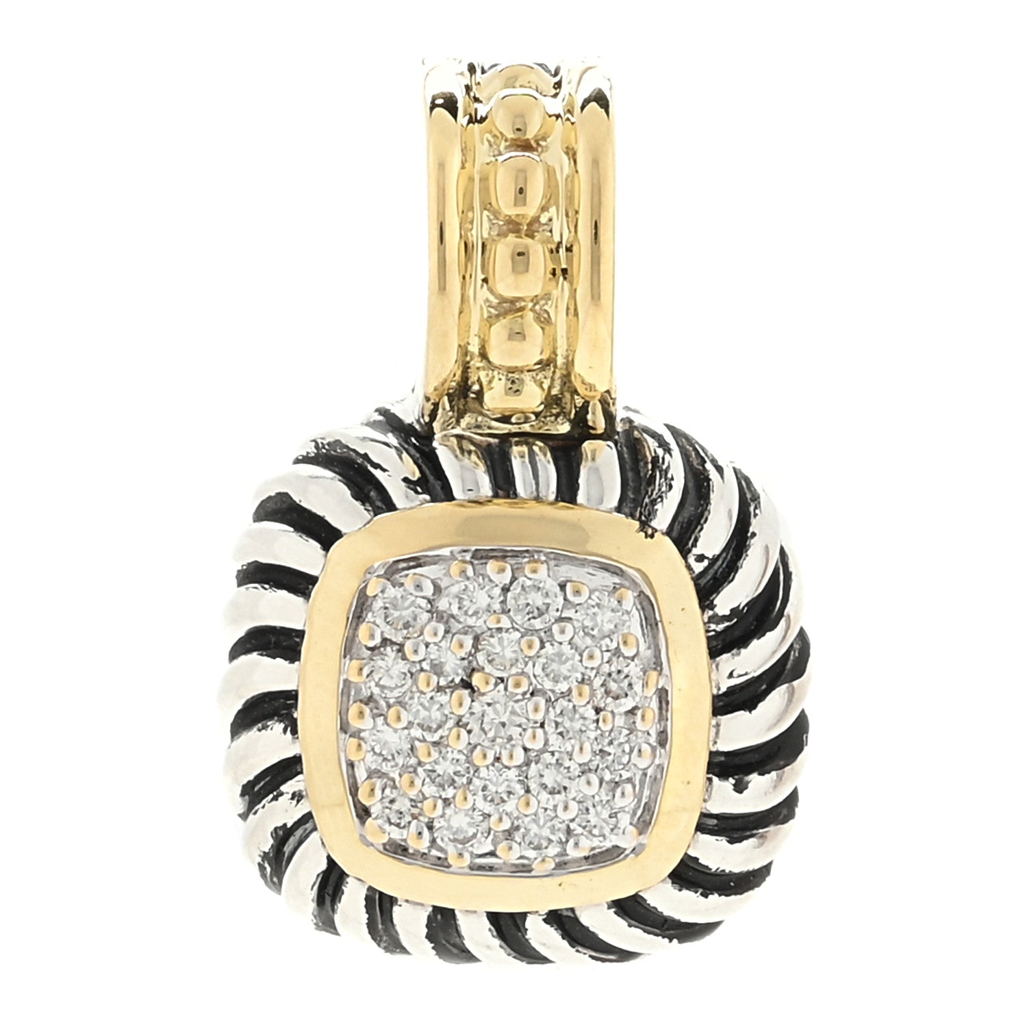 David Yurman Sterling Silver 18K Yellow Gold Diamond Pave 8mm Albion Pendant 1 of 3