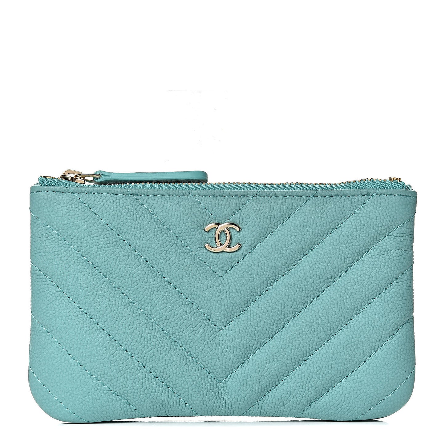 Caviar Chevron Quilted Small Cosmetic Case Green