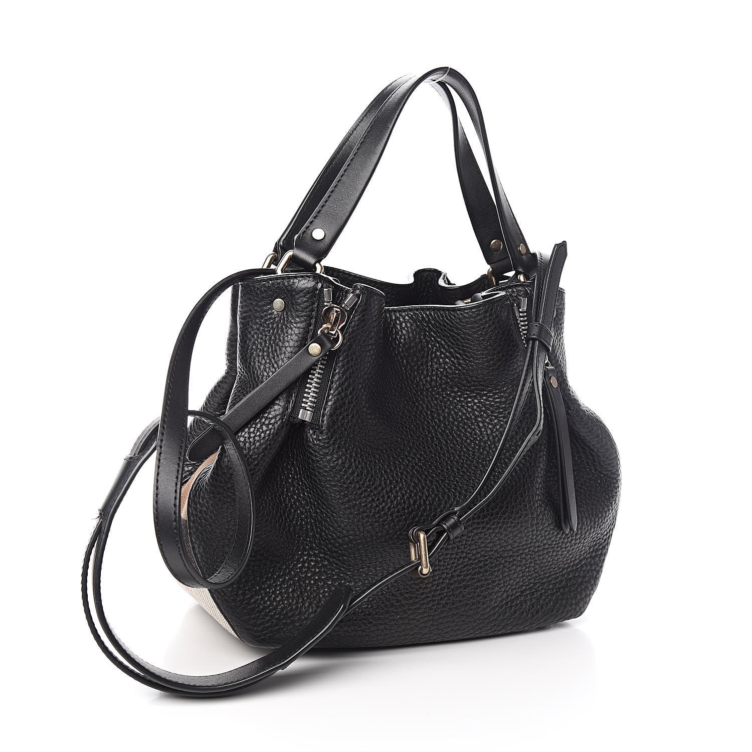 Burberry Grainy Calfskin House Check Small Maidstone Black 3 of 9