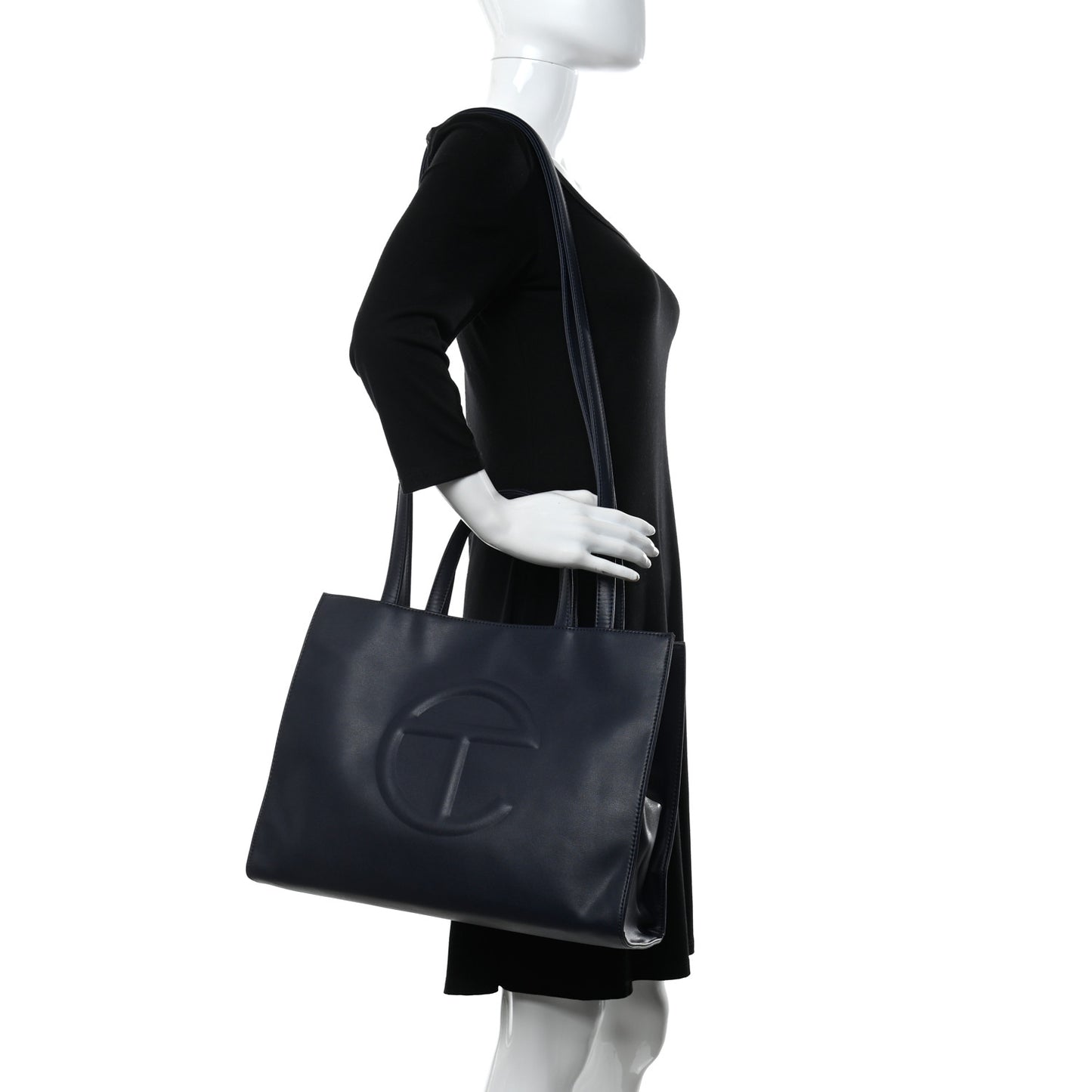 Vegan Leather Medium Shopping Bag Navy