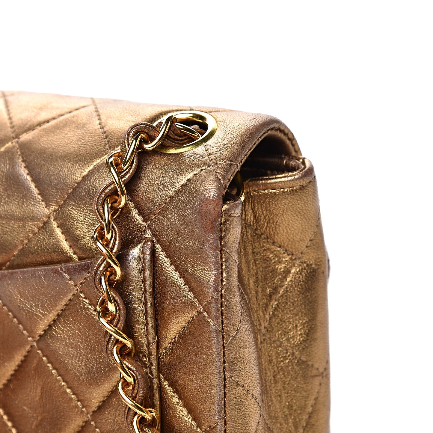 Metallic Lambskin Quilted Mini Square Flap Gold