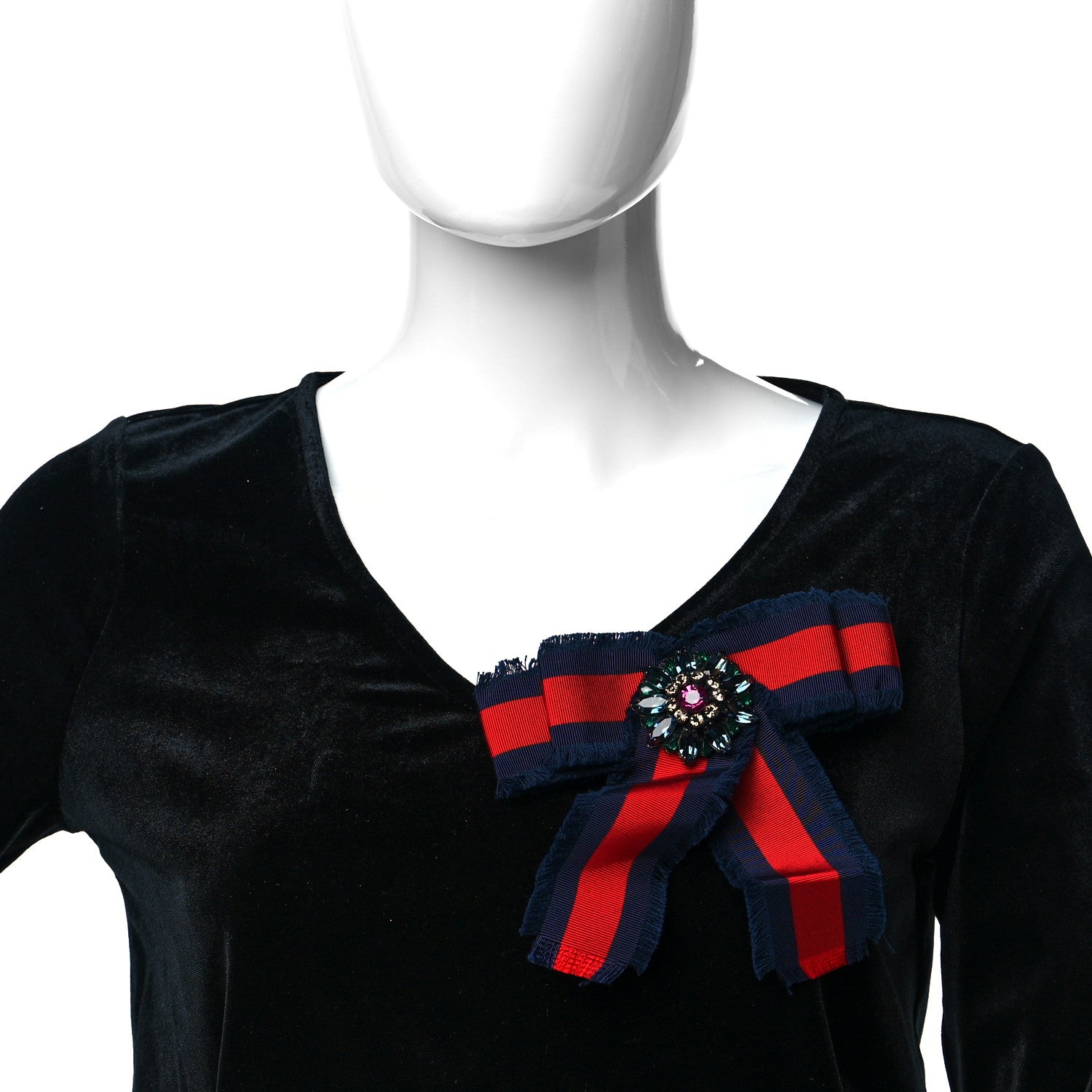 Gucci Grosgrain Web Crystal Bow Brooch Blue Red 2 of 6