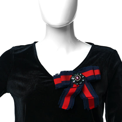 Gucci Grosgrain Web Crystal Bow Brooch Blue Red 2 of 6