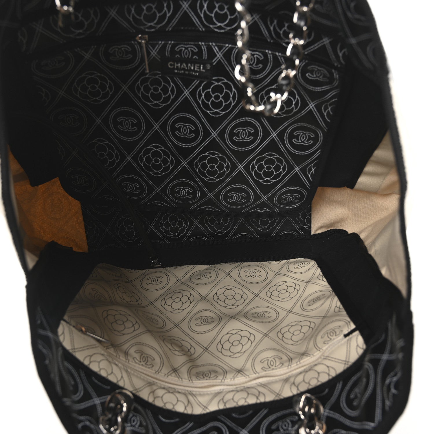 Chanel Coated Canvas Camellia Medium Shopping Tote Black Beige 5 of 9