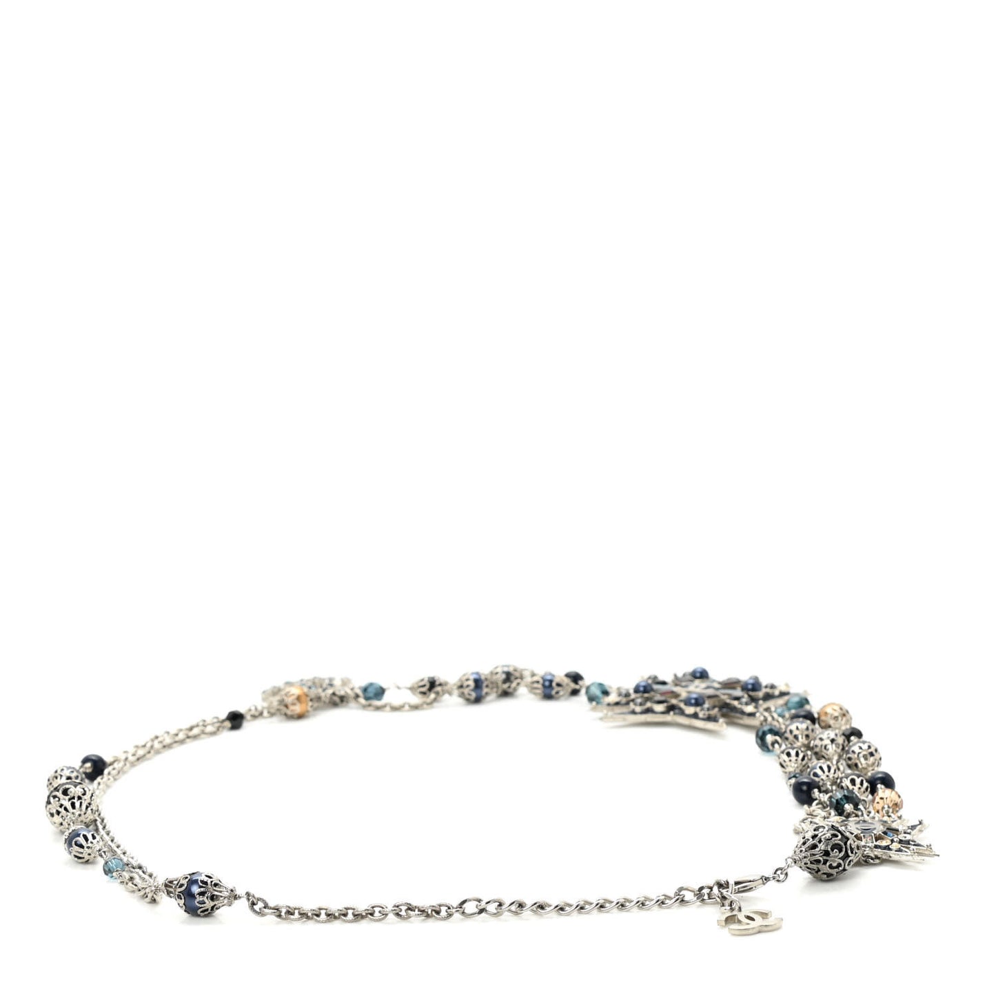 Pearl Crystal Beaded CC Multi Strand Belt Silver Black