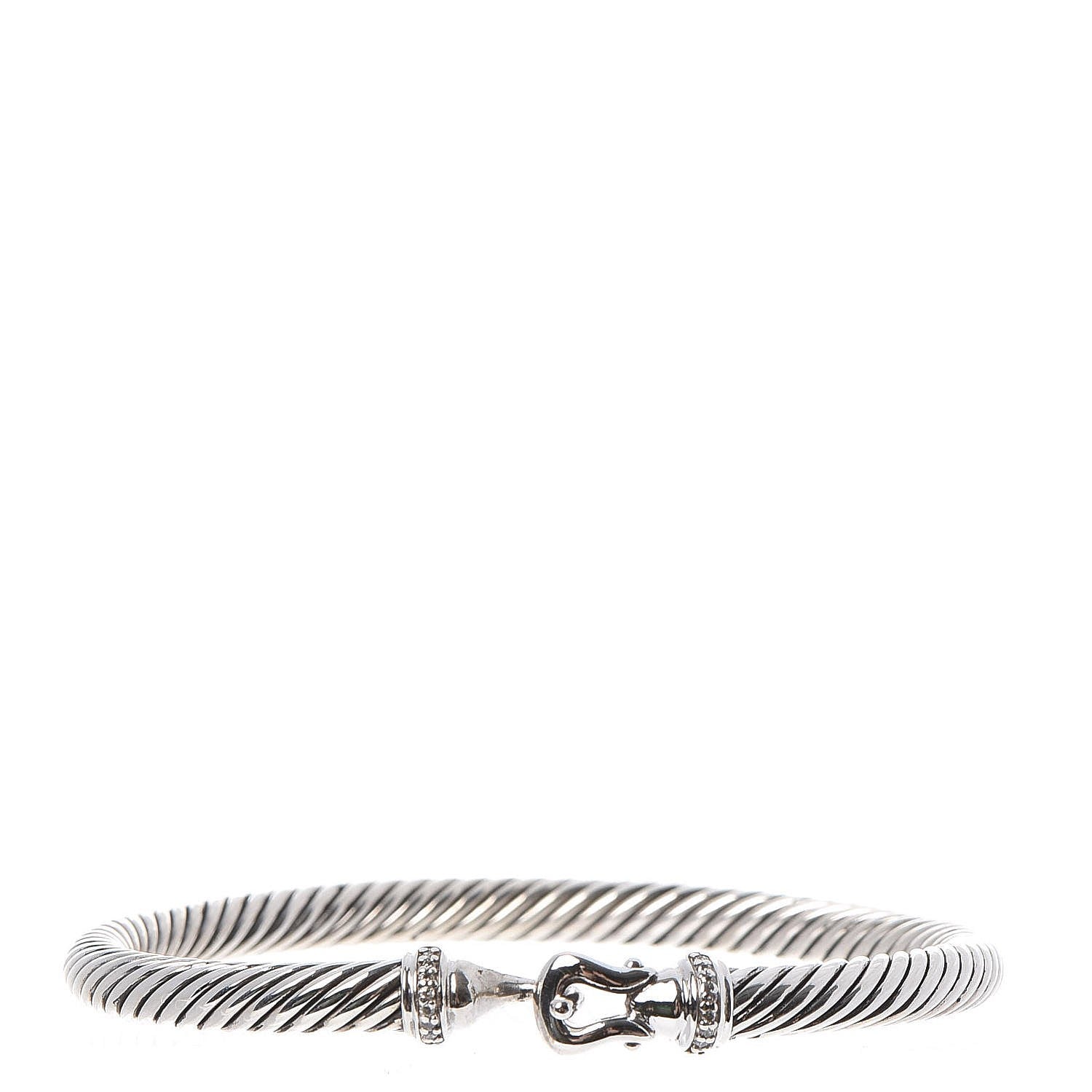 David Yurman Sterling Silver Diamond 5mm Cable Buckle Bracelet 1 of 5