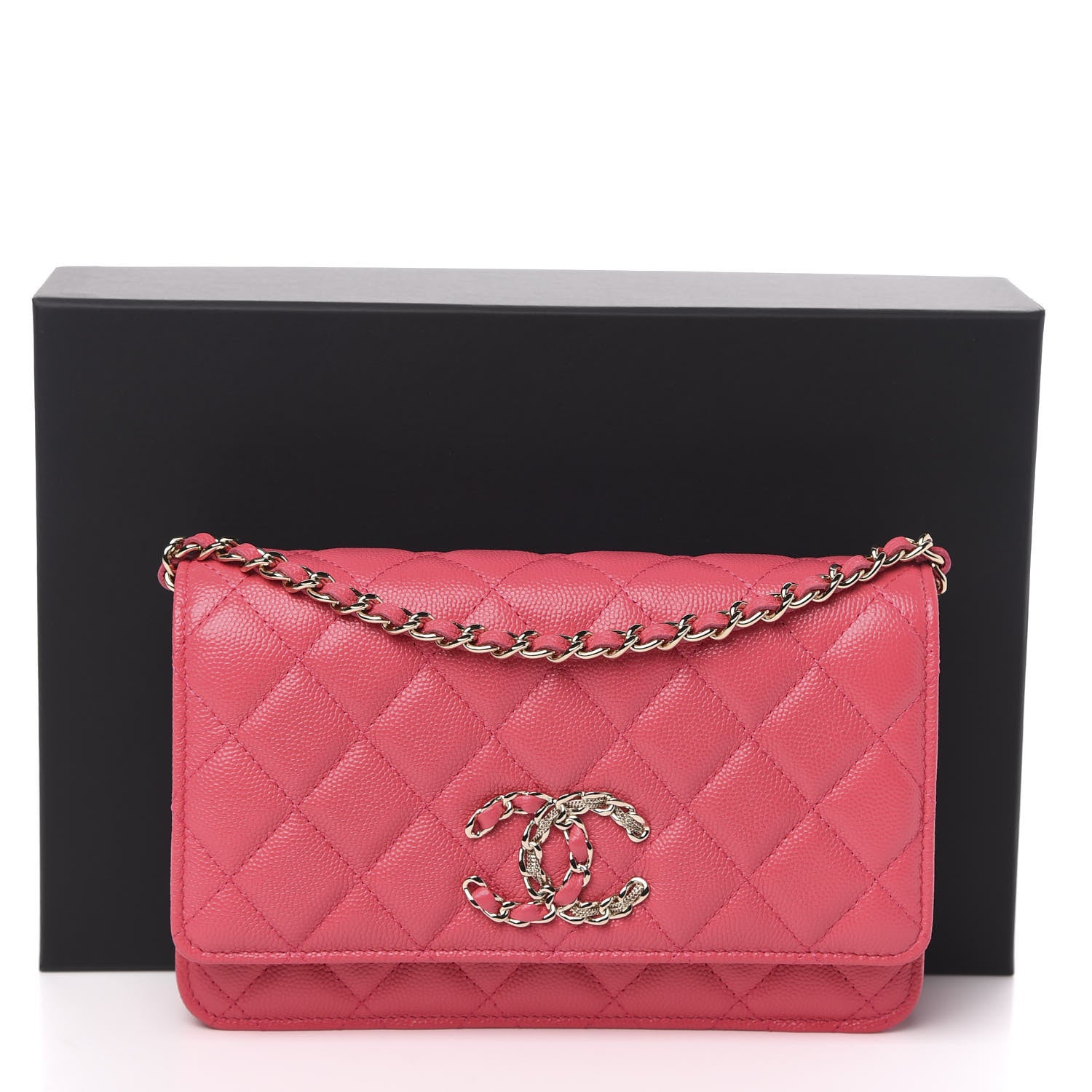 Chanel Caviar Quilted French New Wave Chain CC Wallet On Chain WOC Pink 12 of 12