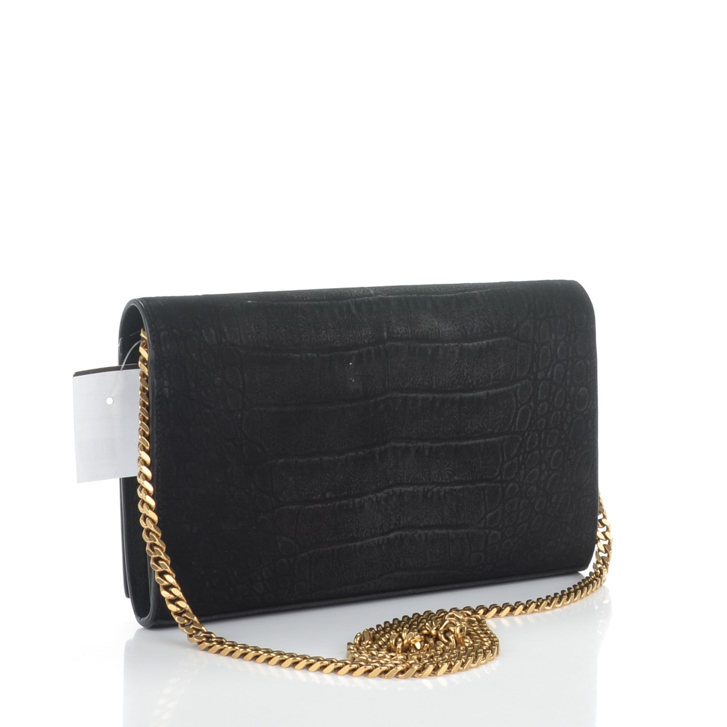 Saint Laurent Crocodile Embossed Nubuck Monogram Chain Wallet in Black 3 of 7
