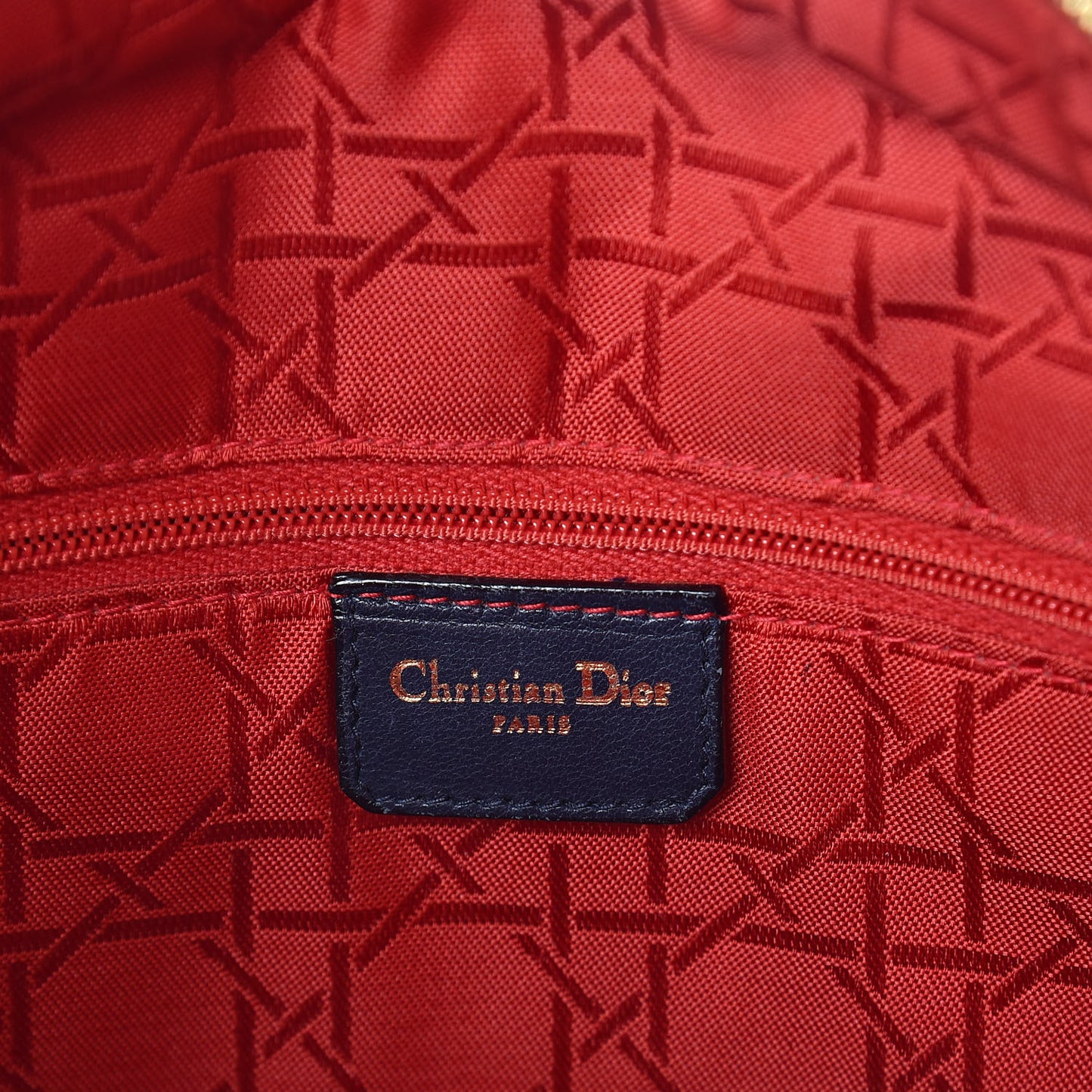 Lambskin Cannage Large Soft Lady Dior Shopping Tote Navy Blue