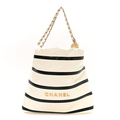 Chanel Shiny Calfskin Striped Small Chanel 22 Black White 1 of 12