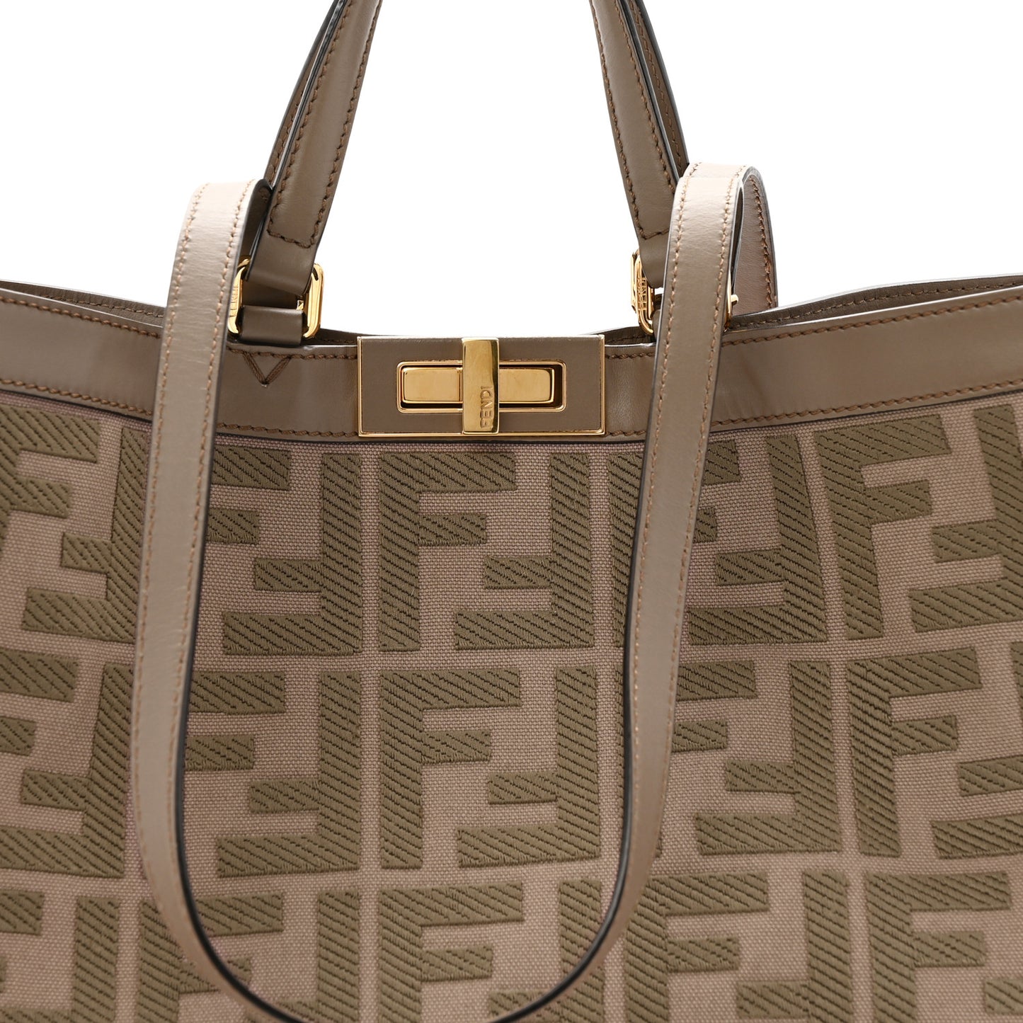Canvas Vitello King FF Embroidered Medium Peekaboo X-Tote Tartufo